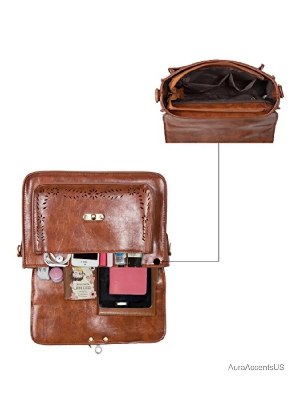 Vintage PU Leather Satchel Crossbody Bag Work Messenger